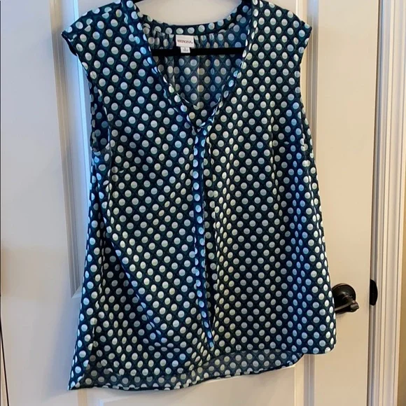 Green, Navy and White Tie Dressy Top SzL - Picture 1 of 7